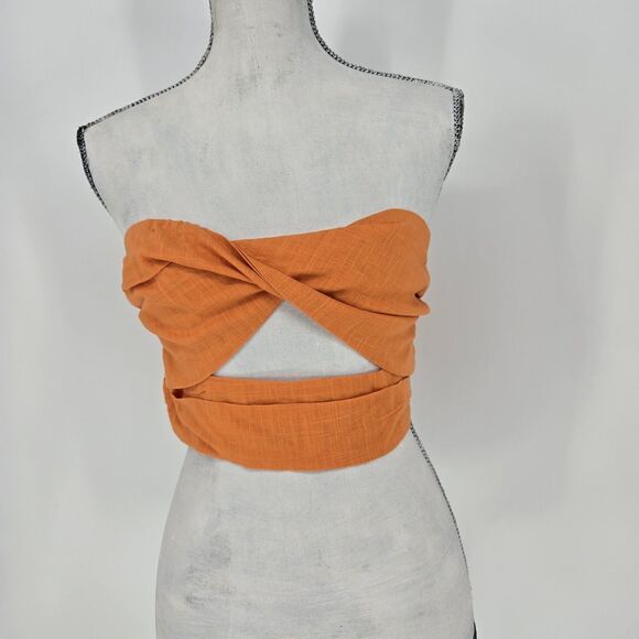 NWT Who I Am Orange Linen Blend Crop Top 12 - Picture 1 of 7